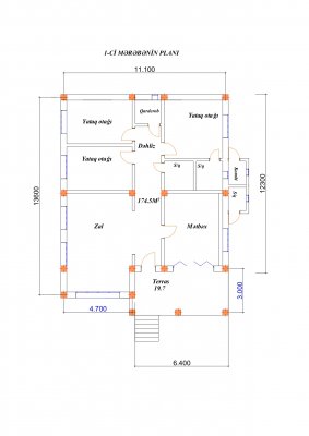 174.5 m2 1 mərtəbəli yaşayış evi