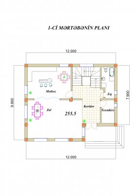255.5 m2 2 mərtəbəli yaşayış evi