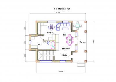 187 m2 mansard tipli yaşayış evi