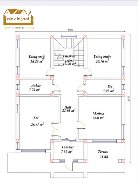 186 kv 2  sahəsi olan 2 mərtəbəli yaşayış binası